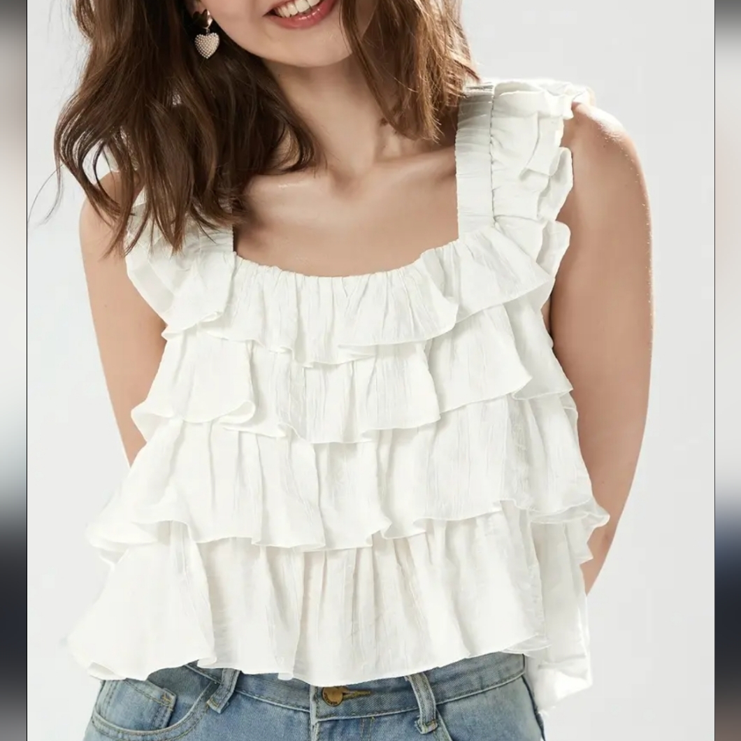 Pol White Ruffle Blouse